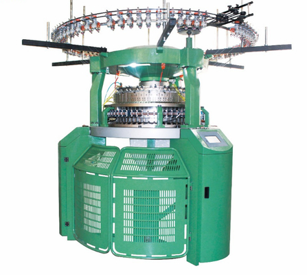 Transferencia electrónica automatizada circular de la máquina para hacer punto de la costilla del color verde